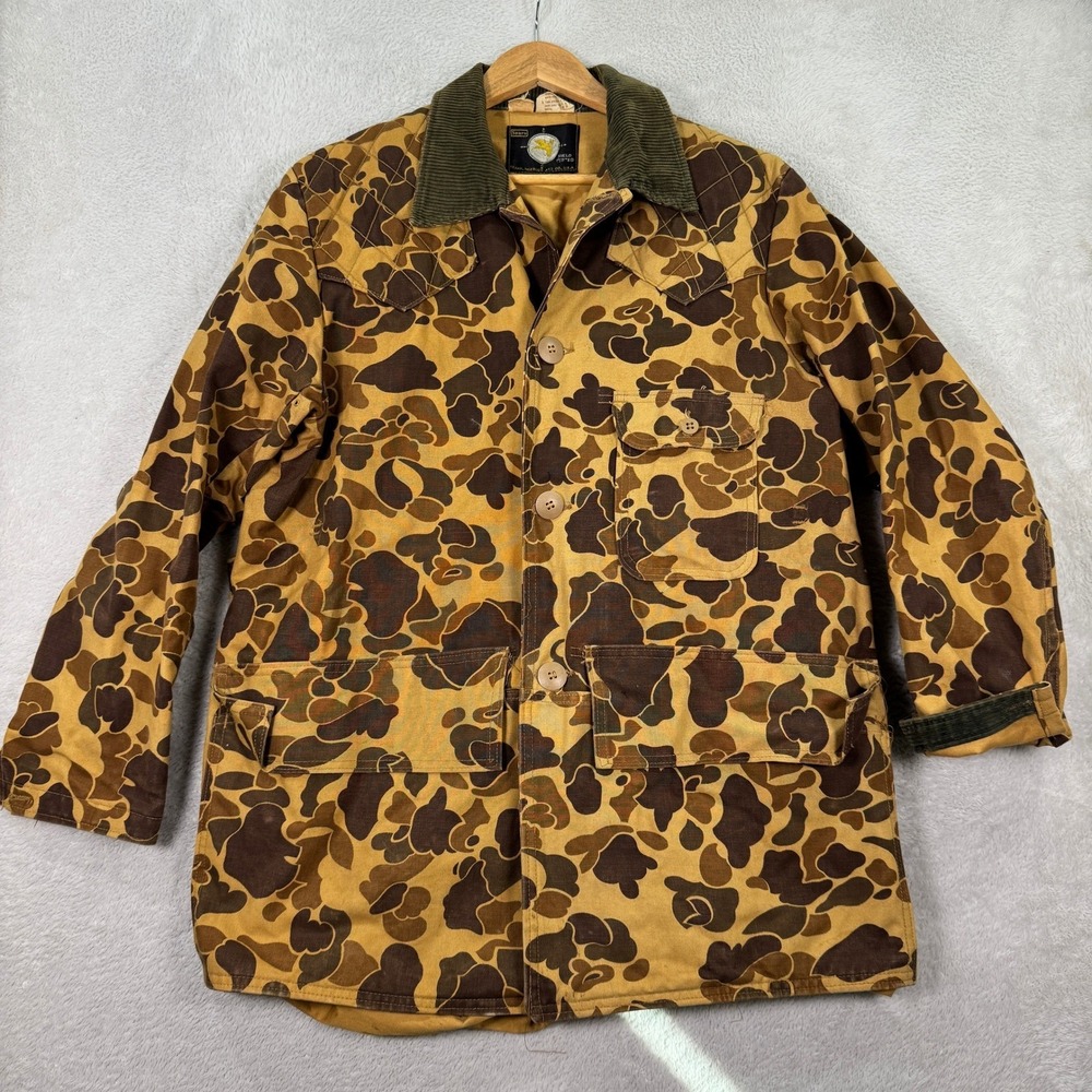 Vintage Sears Mens Large Field Tested Camo Duck Hunting Jacket Corduroy Collar